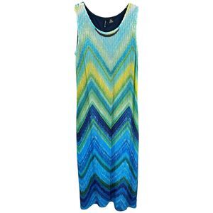 New Directions Size XLP Dress Blue Green Mesh Lined Sleeveless‎ Maxi Full 941